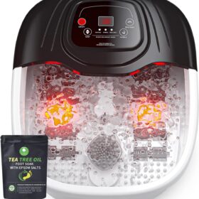 Heated Foot Spa Bath Massager with Red Light, Bubbles, and 8 Rollers – Electric Foot Soaker Tub with Heat and Vibration for Stress Relief & Pain Relief – Best Gifts for Men & Women