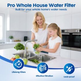 3-Stage Whole House Water Filtration System – High Flow 15 GPM Reduce Chlorine, Taste, Odor – Includes 12 Months of Filters & 3/4” Ports