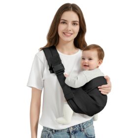 Adjustable Baby Sling Carrier – Ergonomic Hip Seat for Newborns to Toddlers (7-30 lbs), Breathable Cotton One-Shoulder Wrap, Black
