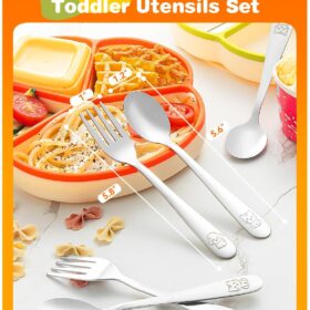 Blvtoios 8-Piece Toddler Utensils Set – Food Grade Stainless Steel Kids Flatware with Ergonomic Handles & Fun Animal Engravings – Dishwasher Safe Baby Feeding Forks & Spoons