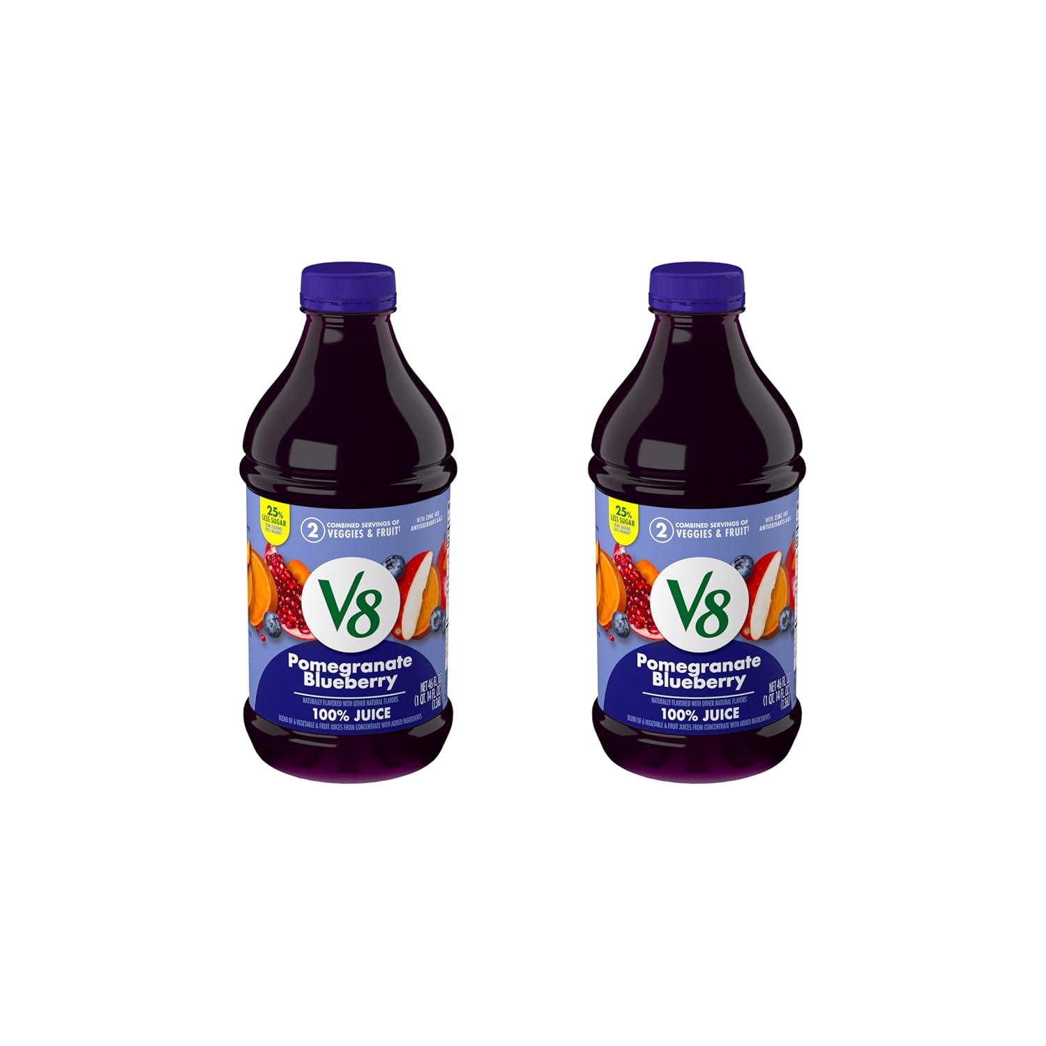 V8 100% Juice, Pomegranate Blueberry Blend, 46 Fl Oz Bottles (Pack of 2)