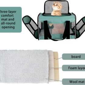 Airline Approved Cat & Dog Carrier – Soft-Sided, Collapsible Pet Travel Bag with Fleece Bed (Fits up to 15 lbs, Green)