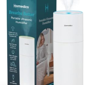 HoMedics TotalComfort Portable Ultrasonic Cool Mist Humidifier with Color-Changing Light – Perfect for Travel, Bedroom, and Office