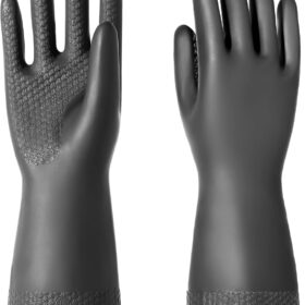 Heavy Duty Chemical Resistant Latex Gloves - Multipurpose Cleaning, Dishwashing & Industrial Safety Work Gloves (1 Pair, Black, S-XL)