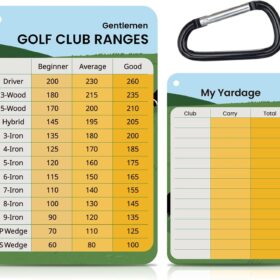 Golf Distance Tracker Cards (2-Pack) – Waterproof Range Finder Chart & Yardage Guide with Carabiner Clip – Golf Game Analyzer & Club Selection Reference for Beginners & Pros
