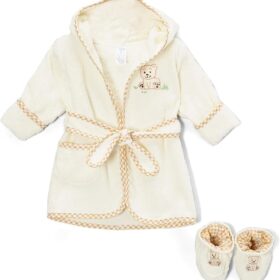 Spasilk 100% Cotton Hooded Terry Bathrobe with Booties - Soft & Absorbent Baby Robe for Bath Time, Spa, or Shower Gift (One Size)