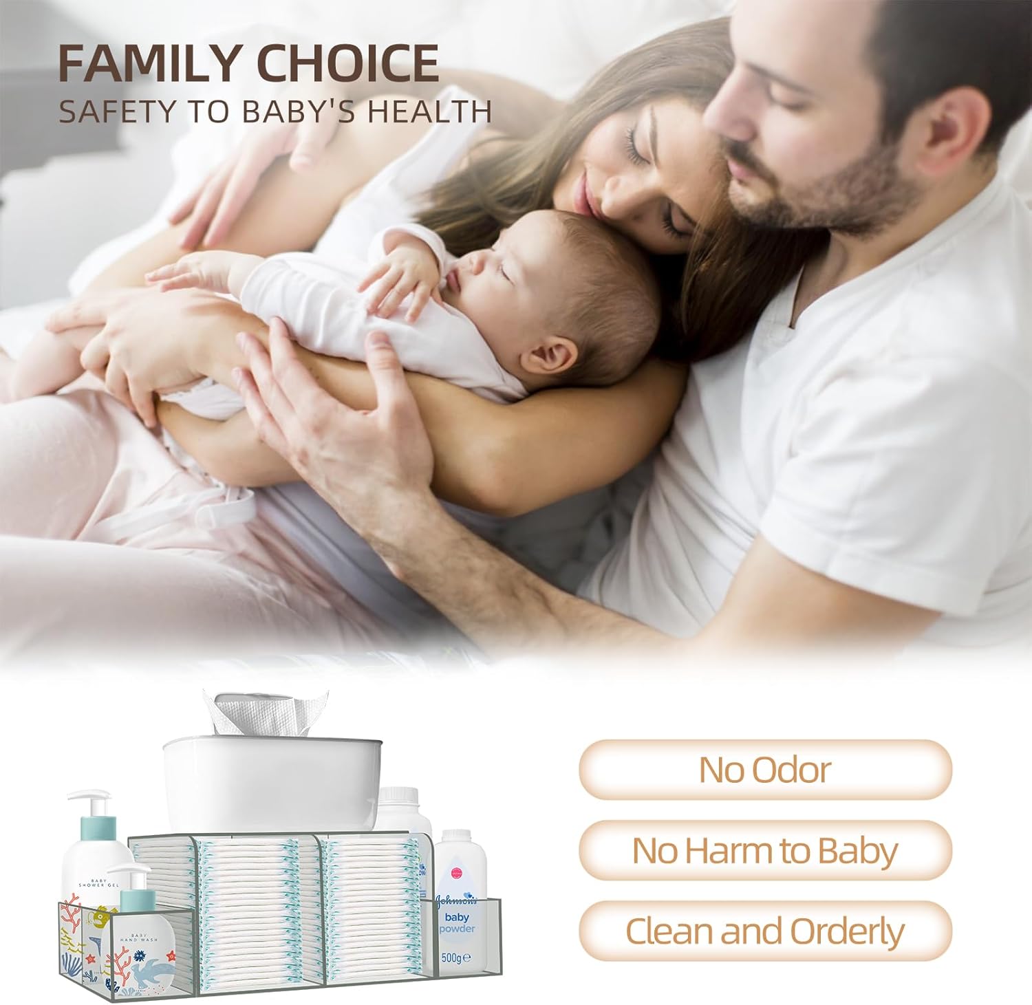 Premium Clear Acrylic Diaper Caddy – Detachable Baby Changing Table Organizer with Wipe Dispenser & Warmer Compartment – Modern Nursery Storage & Décor