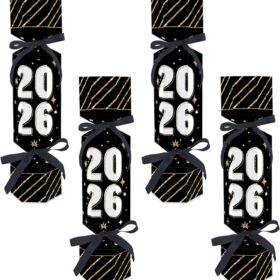 Big Dot of Happiness Hello 2026 New Year Party Favors – DIY No-Snap Cracker Boxes – Set of 12 Table Decorations with Ribbon