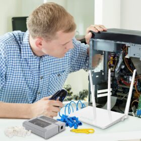 Professional Pass-Thru Ethernet Crimping Tool Kit – All-in-One Cat6/Cat6a/Cat5e RJ45 Crimper, Cable Tester, Wire Stripper & 40 Connectors