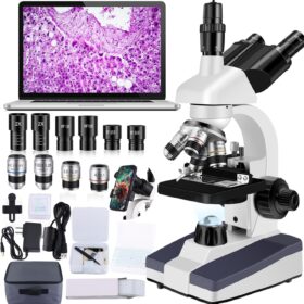 Trinocular Compound Microscope with HD Camera 40X-5000X - Laboratory Grade Microscope Kit for Adults, Students, and Professionals with Dual Mechanical Stage, LED Illumination & 50+ Accessories