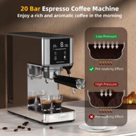 Crzoe Espresso Machine, 20 Bar Professional Coffee Maker with Rapid 3-Second Heat System, Touchscreen Interface, Built-in Milk Frother & 40oz Water Tank for Lattes, Cappuccinos & Espresso