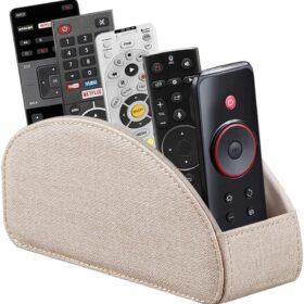 Premium Leather Remote Control Organizer Caddy - 5-Compartment Desktop Storage Holder for Couch, Bedside & Office (TV, DVD, Phone, Glasses)