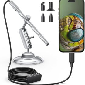 Teslong USB-C Digital Microscope with Stand – 10X-200X Zoom, 8 LED Lights, Portable Handheld Inspection Camera for iPhone 15, Android & PC