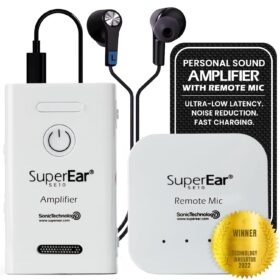 SuperEar SE10 Personal Sound Amplifier for Seniors – Remote Microphone & TV Audio Streamer with Digital Noise Reduction