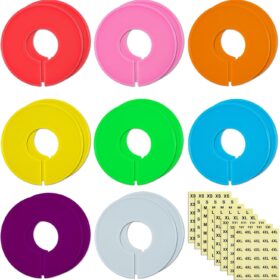 16-Pack Plastic Closet Dividers with Size Labels – Round Clothes Organization Rack Tags for Baby & Adult (240 Total Stickers)