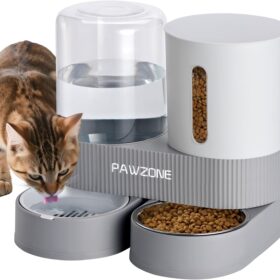 2-in-1 Gravity Pet Feeder and Water Dispenser Set – Large Capacity Stainless Steel Automatic Food and Waterer Station for Cats, Dogs, Puppies & Kittens (Grey)