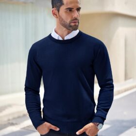COOFANDY Men's Slim Fit Crew Neck Sweater - Lightweight Cable Knit Pullover for Casual and Formal Wear