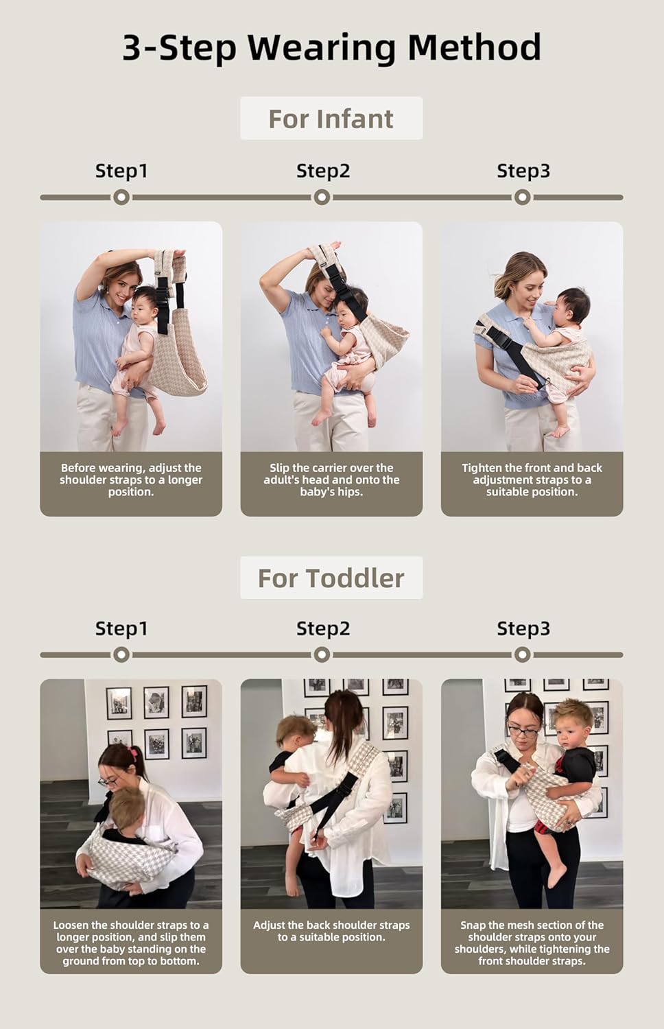 Baby Sling Carrier for Toddlers 6M-4Y – Lightweight Cotton Linen Adjustable Wrap with Ventilated Straps, Houndstooth Travel Essential (Supports up to 45 lbs)