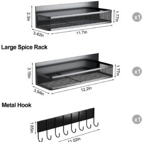 3-Pack Magnetic Spice Rack for Refrigerator – Heavy Duty Fridge Organizer Shelf with 8 Hooks for Kitchen, Pantry & Laundry Storage