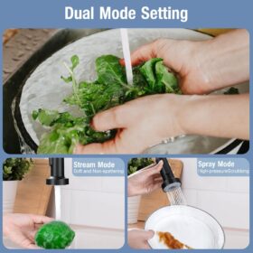 DJS Matte Black Kitchen Faucet with Pull Down Sprayer – Commercial High Arc Single Handle Sink Faucet with Deck Plate – 1 or 3 Hole Installation for Farmhouse, RV & Vessel Basins