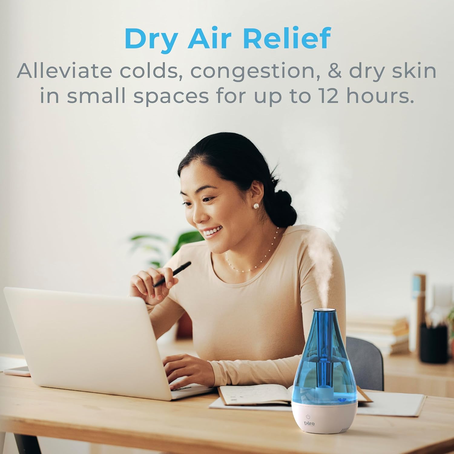 Pure Enrichment MistAire Studio Ultrasonic Cool Mist Humidifier – Compact, Whisper-Qiet Bedroom & Office Humidifier with Night Light & Auto Shut-Off