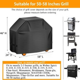 Premium Heavy-Duty 58 Inch BBQ Grill Cover – Waterproof, UV-Resistant Spun Polyester Protector for Weber, Char-Broil, and Nexgrill Outdoor Grills