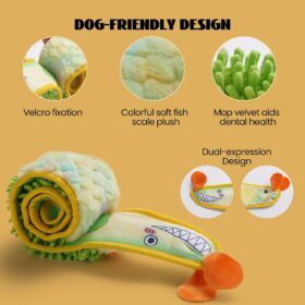 Nocciola EEL Squeaky Dog Toy - Stuffing-Free Crinkle Plush for Tug of War, Interactive Puzzle Toy for Large, Medium & Small Breeds (Yellow)