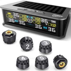 Solar RV TPMS with 6 Sensors - Real-Time Tire Pressure Monitor for Dually Trucks & Heavy-Duty Trailers | 0-144 PSI, Color LCD Display, USB-C Charging