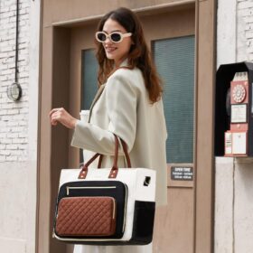 LOVEVOOK Laptop Tote Bag for Women – 15.6 Inch Work Purse with USB Cup Holder, Nurse & Teacher Briefcase, Water-Resistant Travel Diaper Bag