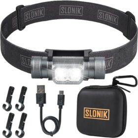 SLONIK Rechargeable Headlamp 1000 Lumens - Waterproof LED Headlight for Outdoor, Camping, Running & Hard Hat Work - Aluminum Body, Magnetic Base, USB-C Charging