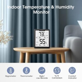 DOQAUS Digital Hygrometer and Thermometer – Indoor Humidity Monitor with Large LCD Display, Air Comfort Indicator, and 24-Month Battery Life