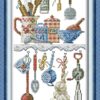 Awesocrafts Kitchenware Abstract Cross Stitch Kit - Counted Embroidery Set for Beginners & Adults, DIY Home Decor Sewing Crafts