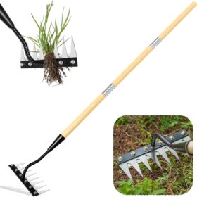 Gardenia 8-Tooth Iron Weeding Rake – 57” Heavy Duty Hand Cultivator for Lawn, Flower Beds & Soil Aeration