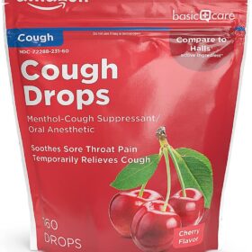 Amazon Basic Care Cherry Cough Drops, 160 Count – Soothing Sore Throat Relief