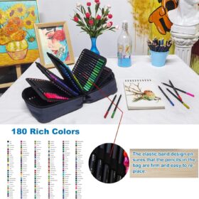H & B 180 Colored Pencils Set - Professional Soft Core Oil-Based Art Supplies for Sketching, Shading & Coloring - Portable Travel Case Included - Ideal for Adults, Teens & Kids