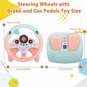 RedCrab Pink Baby Steering Wheel Toy – Interactive Driving Simulator with Light, Music, Brake & Gas Pedals – Educational Car Playset for Toddlers & Kids