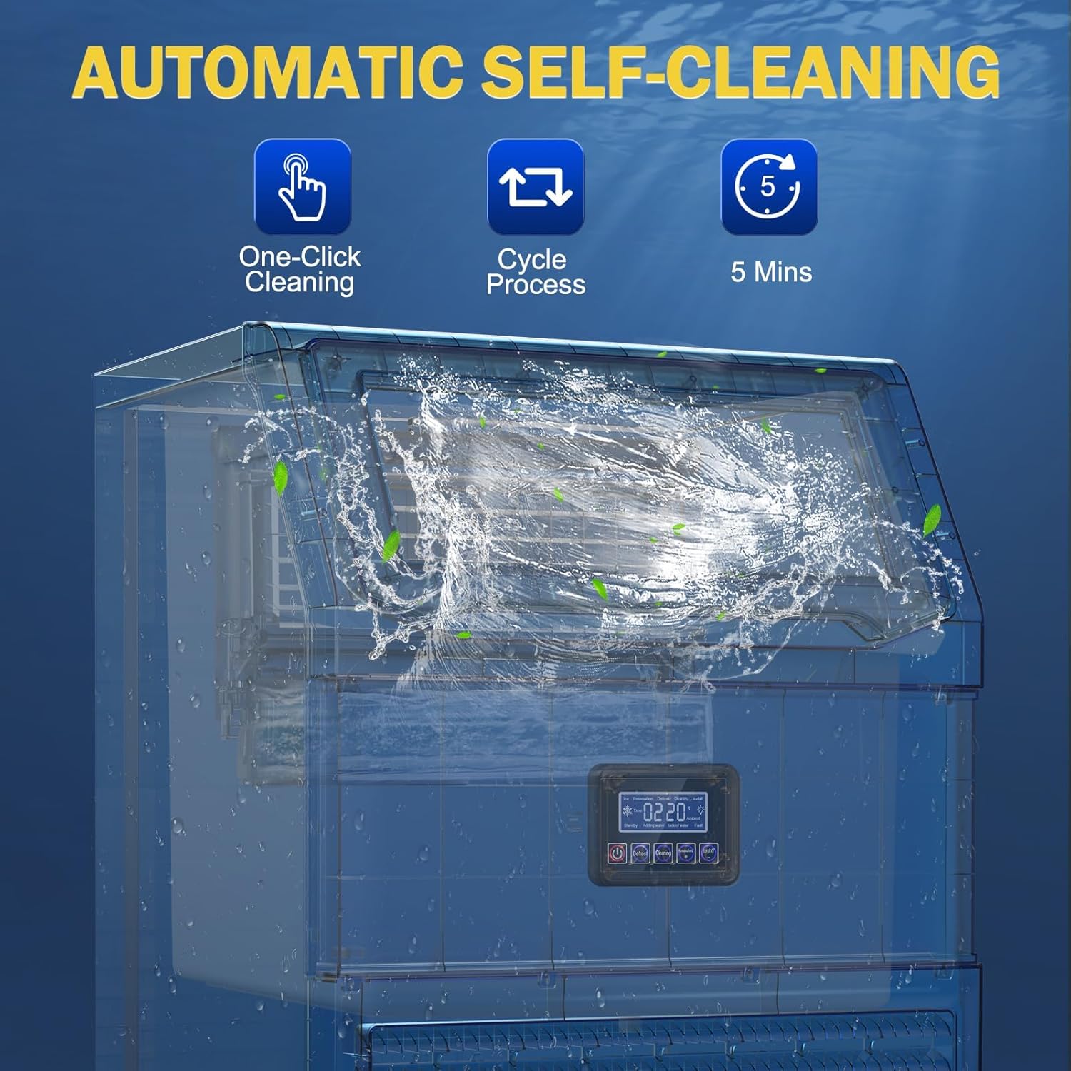 350Lb Commercial Ice Maker Machine with 75Lb Storage Bin - 108 Cubes per Cycle, Stainless Steel Countertop/Freestanding Ice Maker with Self-Cleaning, Water Filter, and Scoop for Restaurants, Bars, and Hotels