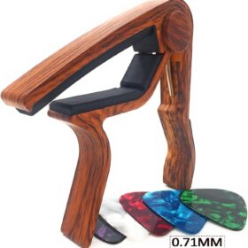 WINGO Rosewood Guitar Capo for Acoustic & Electric Guitars - Quick Release High-Clamp Steel Spring with 5 Medium Picks Included