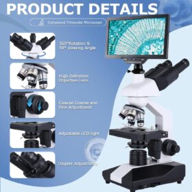 7" HD Digital Compound Microscope with Trinocular Head – 40X-5000X Magnification, Dual-Stage Mechanical & LED Illumination for Professional Lab Use