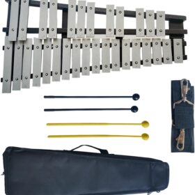 Professional 30-Note Foldable Glockenspiel Bell Kit with Carrying Bag, 4 Mallets, and Strap – Portable Percussion Xylophone for Students, Band, and Adults