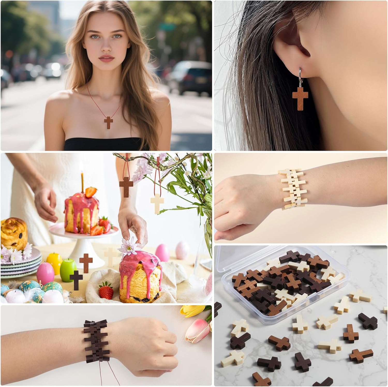 Small Wooden Crosses Bulk Pack – Natural Unfinished Mini Cross Charms for DIY Crafts, Easter Egg Fillers, VBS & Christian Gifts (3 Colors)