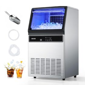 VEVOR Commercial Ice Maker Machine - 130 Lbs/24H Production, 33 Lbs Storage Bin, Stainless Steel Freestanding & Undercounter Ice Machine with Self-Cleaning, LED Display for Home Bar & Restaurant