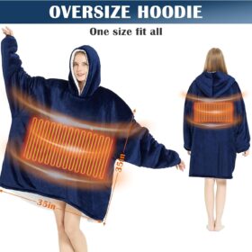 Homemate Heated Wearable Blanket Hoodie for Adults - Extra Large Oversized Electric Blanket with Battery Pack (7.4V UL Certified) - Portable Cordless Heated Shawl & Robe for Men & Women (Blue)