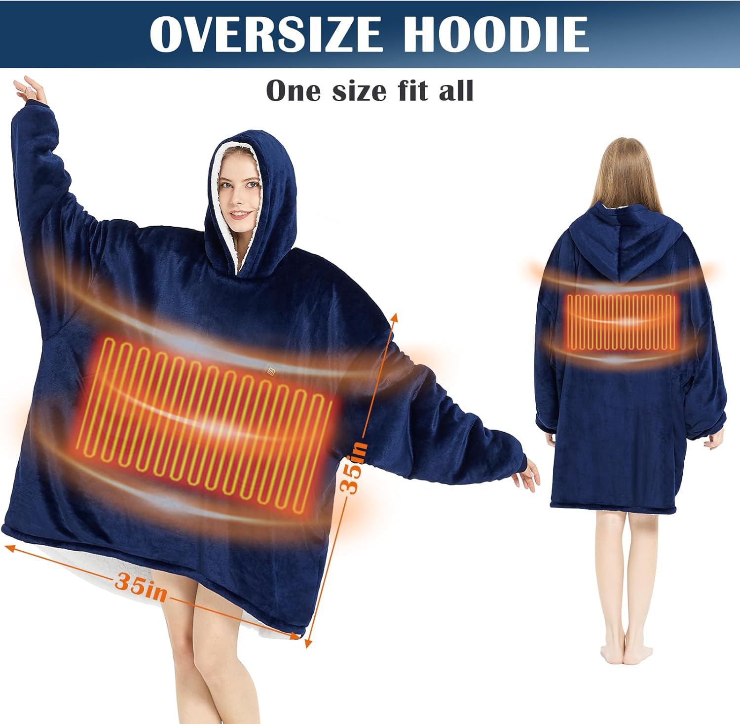 Homemate Heated Wearable Blanket Hoodie for Adults - Extra Large Oversized Electric Blanket with Battery Pack (7.4V UL Certified) - Portable Cordless Heated Shawl & Robe for Men & Women (Blue)