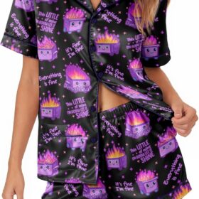 Women's Satin Pajama Set 2 Piece Short Sleeve Button Down Sleepwear with Shorts - Silky Soft Loungewear Gift