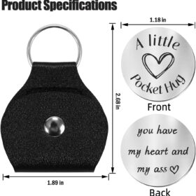 Pocket Hug Token Keychain for Men – Long Distance Relationship Gift, Funny Boyfriend Husband Gift from Girlfriend Wife, Engraved Stainless Steel Keepsake