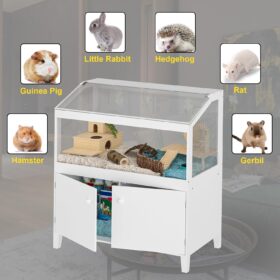GDLF Furniture-Style Hamster Cage with Storage Cabinet – 39.5" Acrylic & Wood Habitat for Hamsters, Hedgehogs, Gerbils & Rats