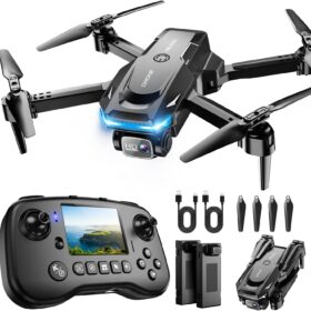 PK01 Drone with Camera for Adults and Kids - FPV Quadcopter with Screen Controller, 1080P HD Foldable Drone for Beginners, Brushless Motor, 360° Flip, 2 Batteries, No FAA Registration Needed