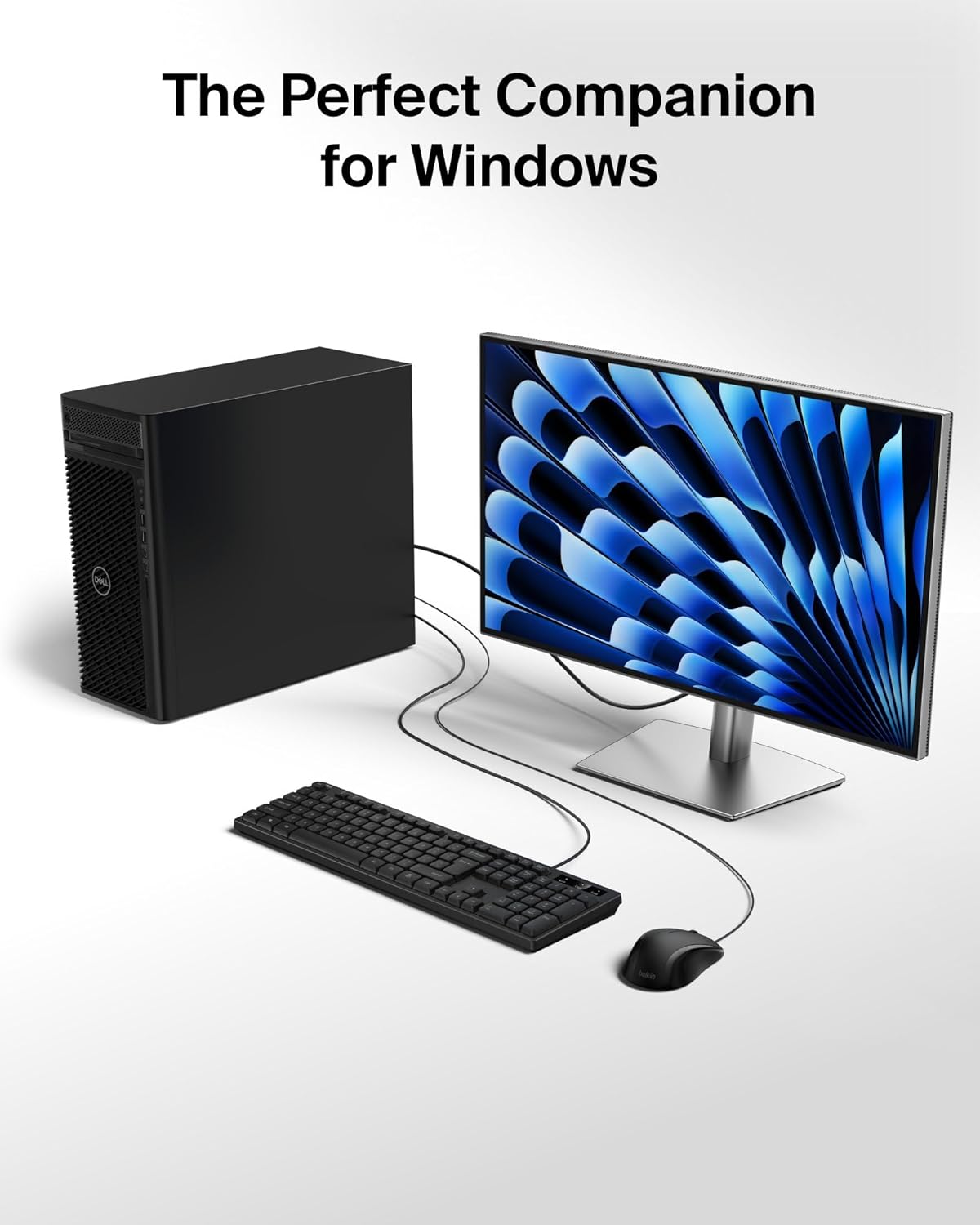 Belkin Connect Wired Keyboard and Mouse Combo – Full-Size USB-A Set with Spill-Resistant Design, Ergonomic Mouse, and Multimedia Keys for Windows PC/Laptop – Black