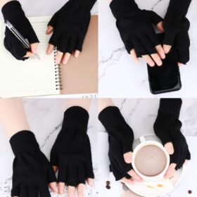 SATINIOR 3-Pair Women's Winter Knit Fingerless Gloves - Soft Thermal Half-Finger Hand Warmers for Typing, Office & Driving